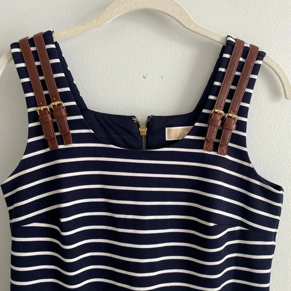 MICHAEL Kors  Coastal Navy White Striped Dress Leather Gold Buckles Small - Picture 12 of 15